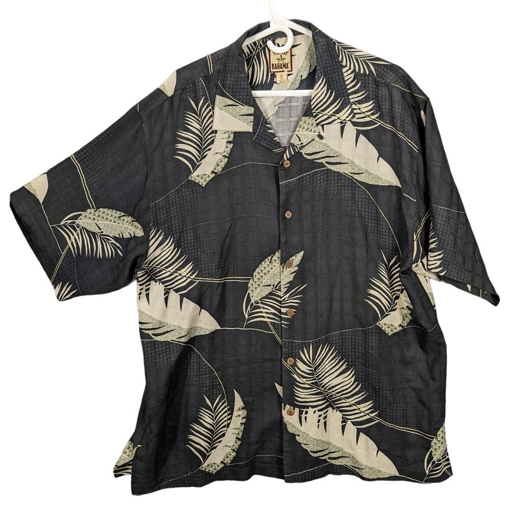 Tommy Bahama Silk Shirt Mens Extra Large Hawaiian Camp Black Tan Short Sleeve